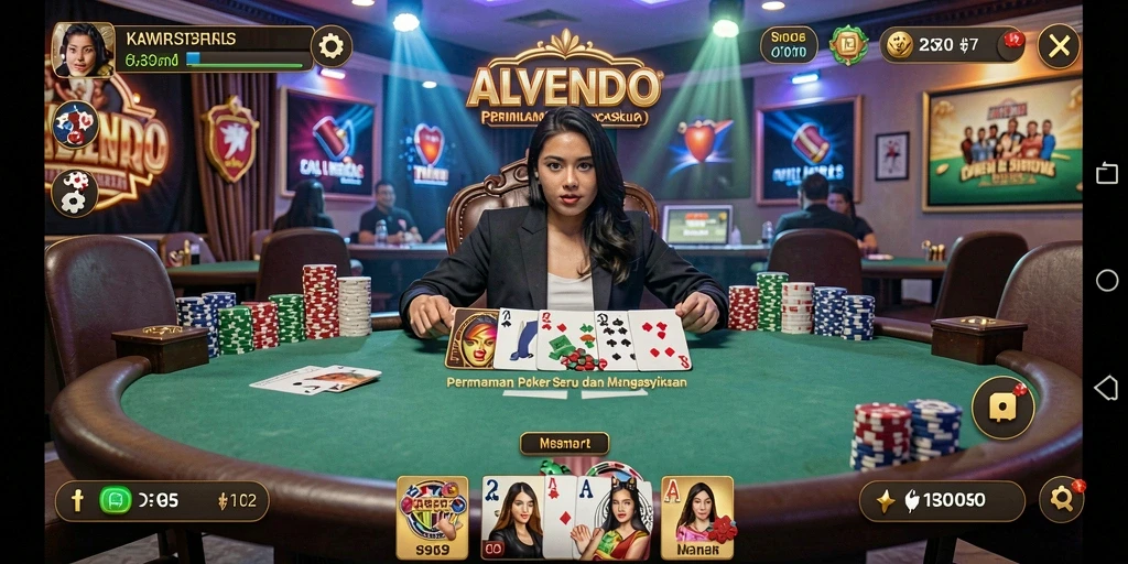 Screenshot gameplay ALVENDO yang menampilkan aksi poker yang mendebarkan.