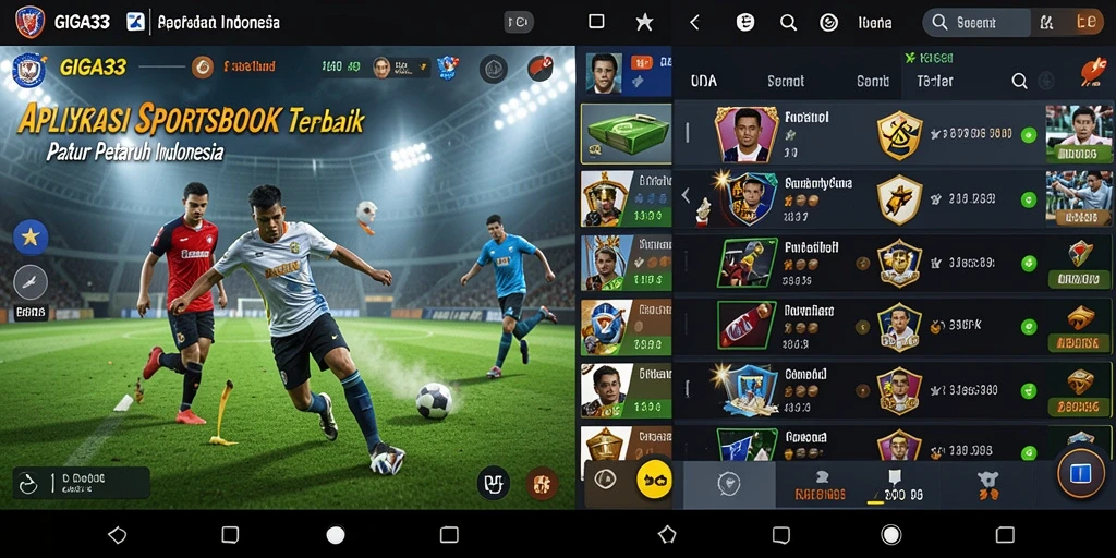 Tampilan utama aplikasi GIGA33 dengan fitur taruhan olahraga.