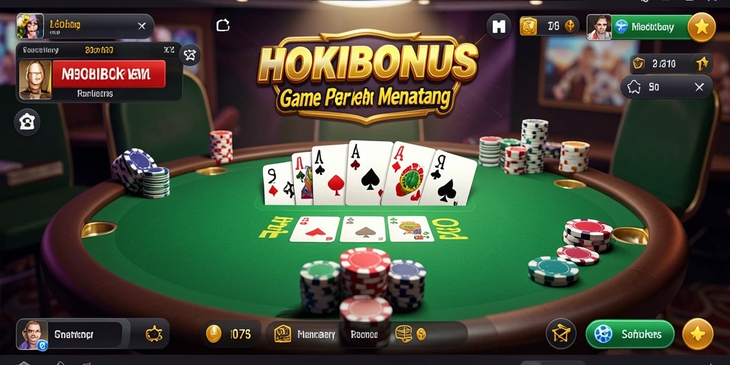 Screenshot permainan HOKIBONUS menunjukkan suasana Poker yang mendebarkan.