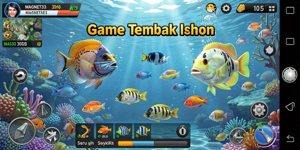 Screenshot gameplay MAGNET33 menampilkan aksi menembak ikan yang seru.
