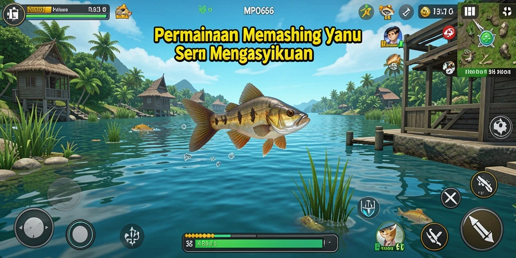 Gameplay MPO666 yang seru dengan memancing ikan beragam.