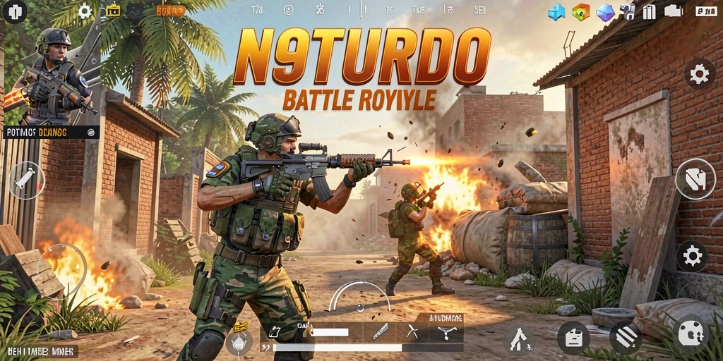 Tampilan seru dari gameplay N9TURBO di medan perang.