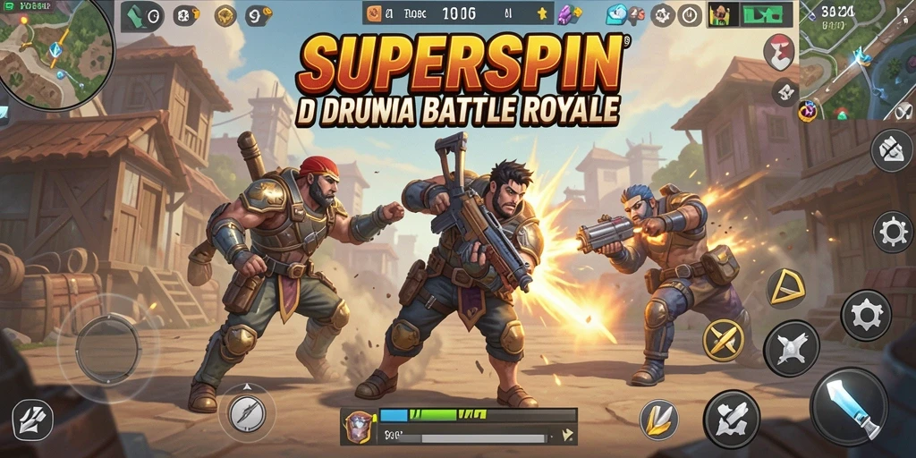 Tampilan gameplay seru dalam game Battle Royale SUPERSPIN.